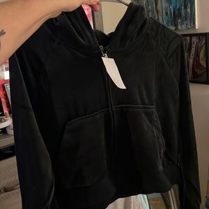 H&M divided, velour cropped black zip up hoodie. Size XL.